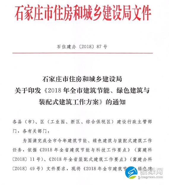 2018年石家庄市建筑节能、绿色建筑与装配式建筑最新规划